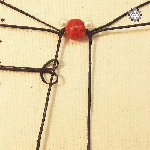 Red bead macrame earring tutorial