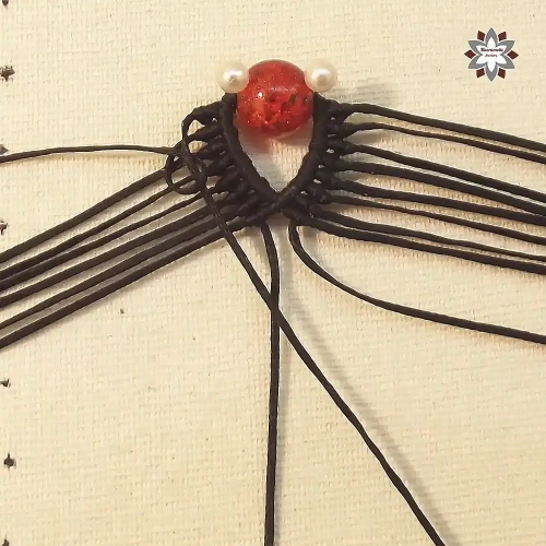 Red bead macrame earring tutorial