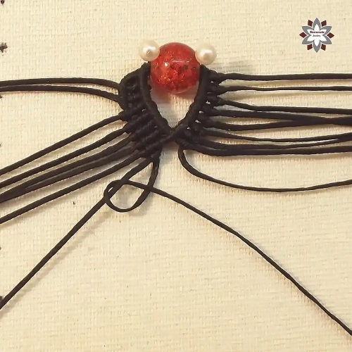 Red bead macrame earring tutorial