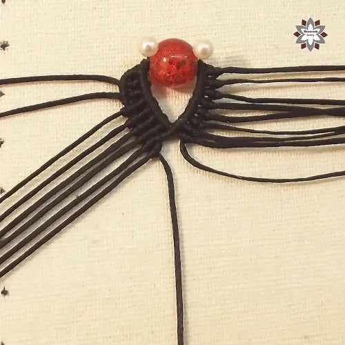 Red bead macrame earring tutorial