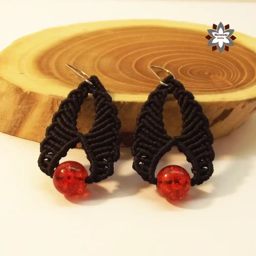Red bead macrame earring tutorial