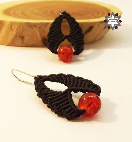 Red bead macrame earring tutorial